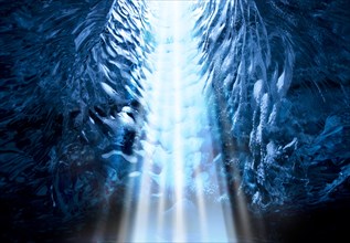 Light shining into ice cave