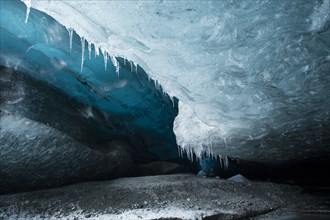Icicles hanging from ice cave ceiling