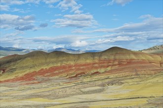 Painted hills in desert landscape