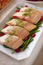 Salmon fillets on green beans