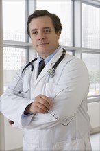 Caucasian doctor with arms crossed