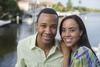 Smiling mixed race couple