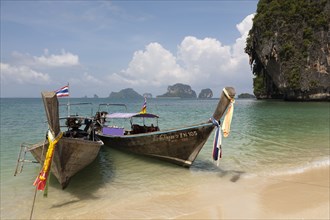 Thai long tail boats on beach