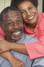 Close up of senior African American couple smiling