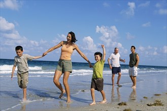 Family walking together on beach