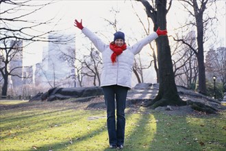 Woman cheering in Central Park