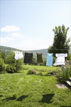 Clothesline in rural backyard