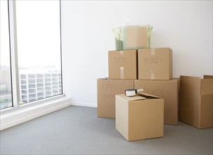 Cardboard boxes in new home