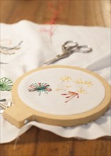 Close up of hand-stitched embroidery