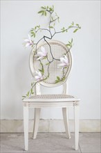 Flowering branch on empty chair