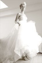 Caucasian bride wearing wedding dress