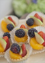 Close up of fresh fruit desserts