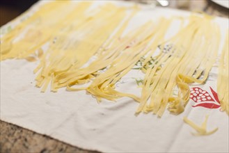 Close up of fresh pasta on cloth