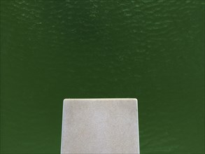 High angle view of empty diving board over lake