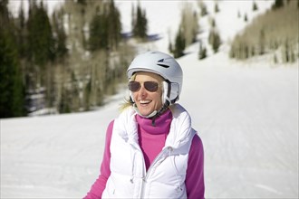Woman skiing on snowy slope