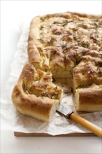Close up of focaccia bread with herbs