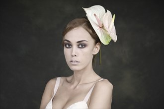 Woman wearing flowers in her hair