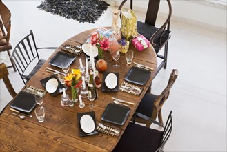 High angle view of dining room table