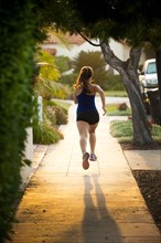 Mixed Race woman running on sidewalk