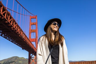 Caucasian woman near Golden Gate Bridge
