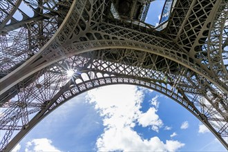 Sunbeams through metal beams of Eiffel Tower