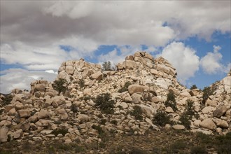 Desert rock formations under cloudy sky