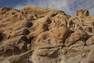 Low angle view of rock formations in desert landscape