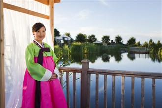 Woman in traditional Asian clothing