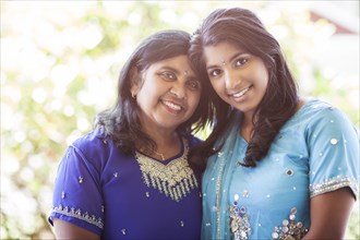 Indian mother and daughter in traditional clothing