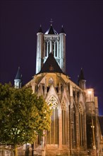 Illuminated cathedral and bell tower
