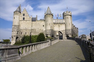 Entrance to ornate castle with turrets