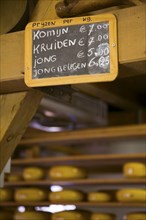 Wooden sign for cheese prices