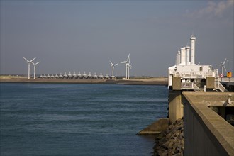 Wind turbines on waterfront
