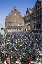 Bicycles parked in Dutch plaza