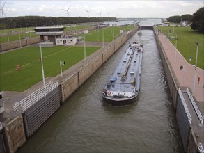 Barge traveling through canal