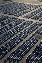 Cars parked in lot at port of Los Angeles
