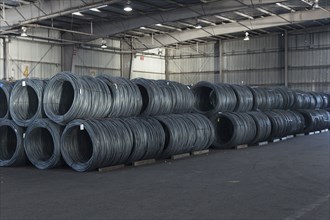 Rolls of wire in warehouse