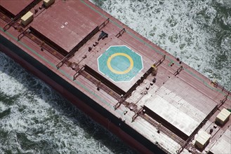 Aerial view of helipad on freighter