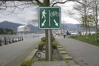 Sign for pedestrian and bicycle paths at waterfront