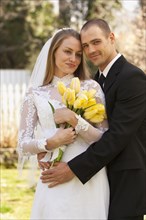 Caucasian bride and groom