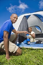 African couple camping