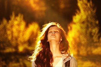 Caucasian woman walking outdoors