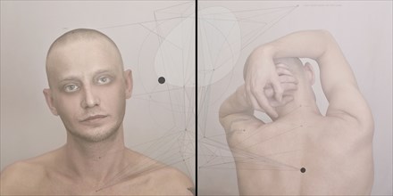 Diptych of bare chested Caucasian man