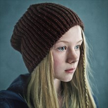 Teenage girl wearing knitted cap