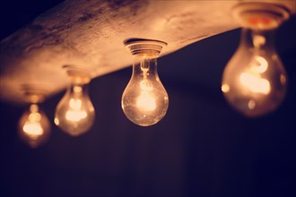 Close up of illuminated light bulbs at night