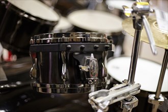 Close up of drum snares and cymbals
