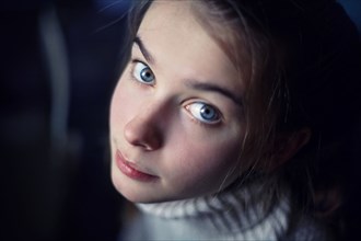 Close up of serious Caucasian teenage girl