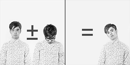 Diptych of Caucasian man with math equation