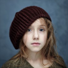 Caucasian teenage girl wearing beanie hat