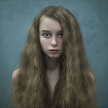 Portrait of Caucasian woman with long hair